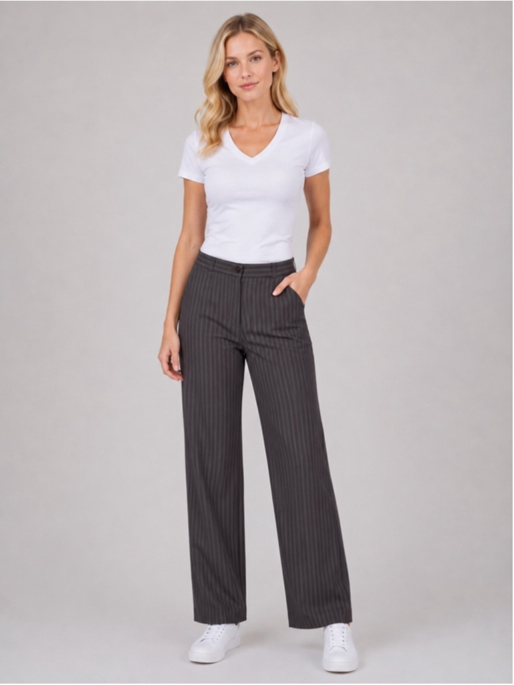 Escada Womens Brown Pinstripe Dress Pants Wool Tailored Trousers Size 40 US 8/10
